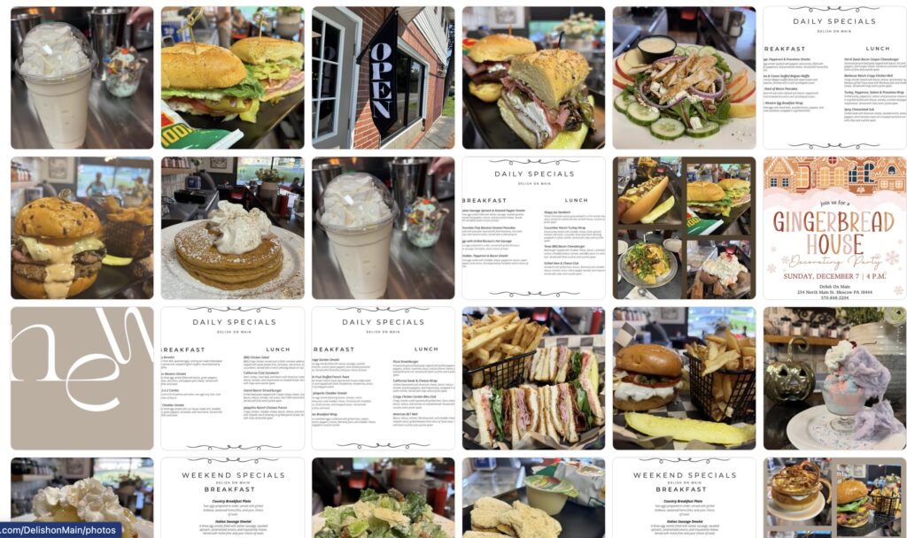 A look at some of the menu offerings available at Delish On Main (Moscow, PA)