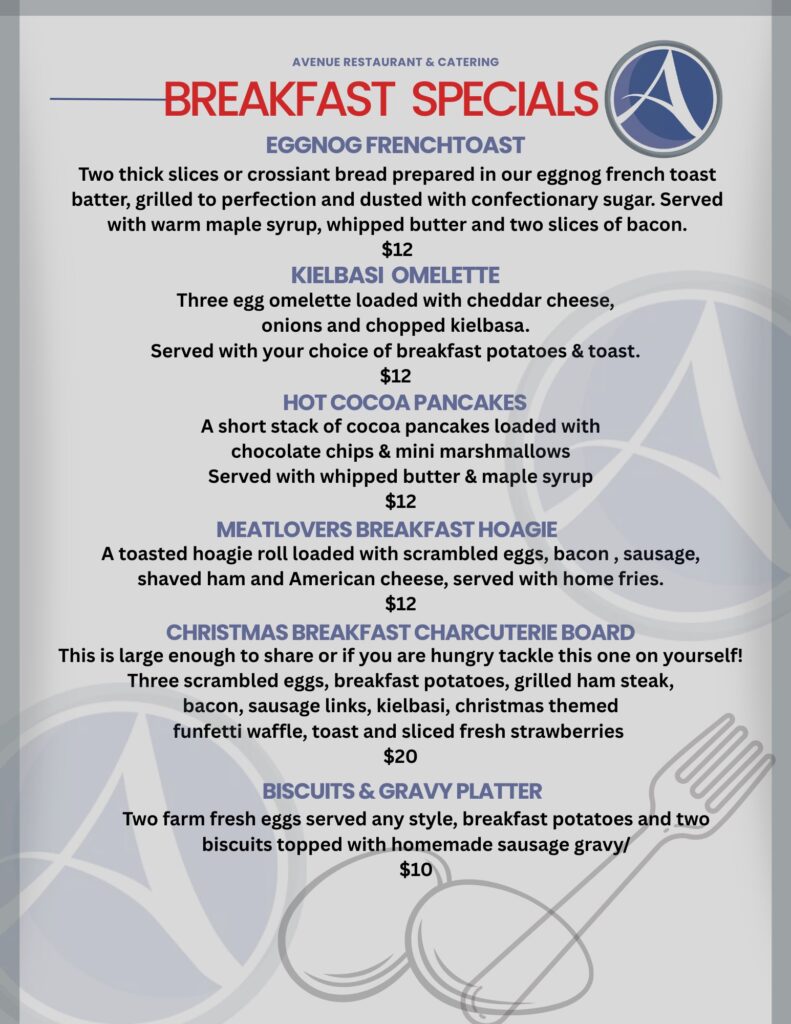 The Avenue Restaurant (Wyoming, PA) has unveiled new breakfast specials