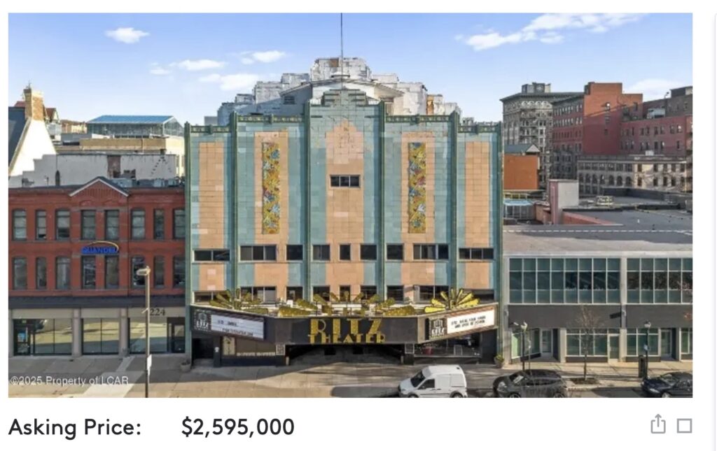 The Ritz Theater (Scranton, PA) has been listed for sale by owner Josh Balz.