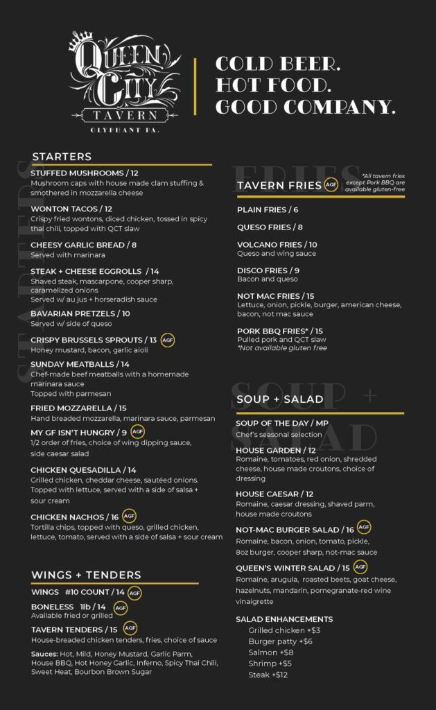 The new Winter 2026 menu has been unveiled by Queen City Tavern (Olyphant, PA).