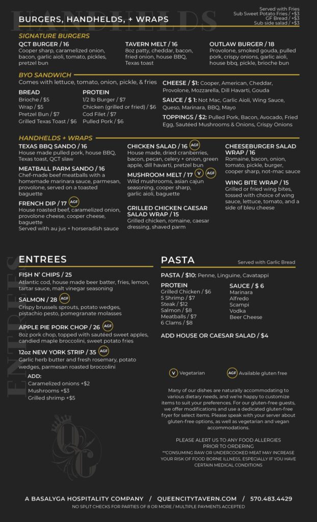 There are a few notable changes to the Queen City Tavern (Olyphant, PA) 2026 Winter menu.