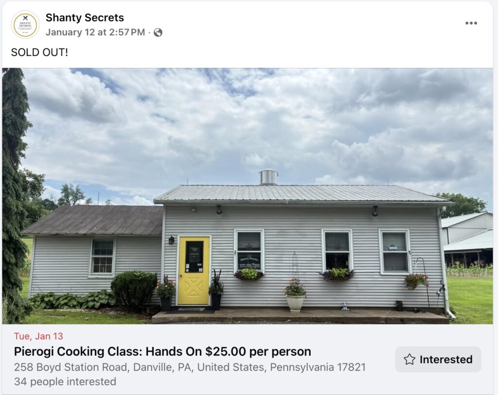 Shanty Secrets (Danville, PA) routinely offers cooking classes, and they frequently sell out quickly.