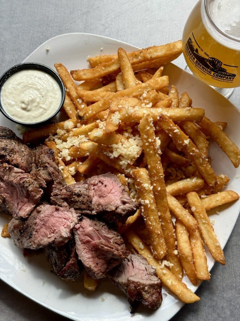 Steak frites served at Breaker Brewing Outpost (Archbald, PA).
