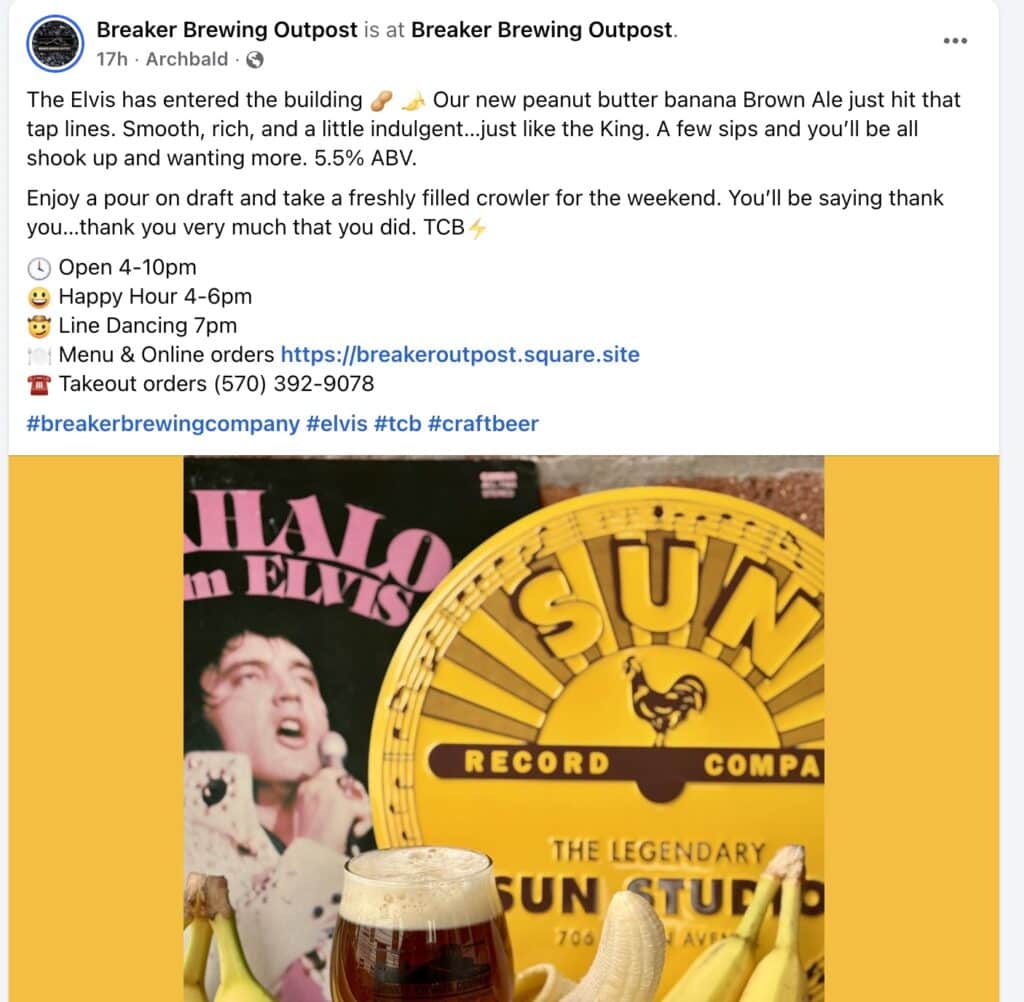 Breaker Brewing (Wilkes-Barre Township, PA) just unveiled its "The Elvis" beer.
