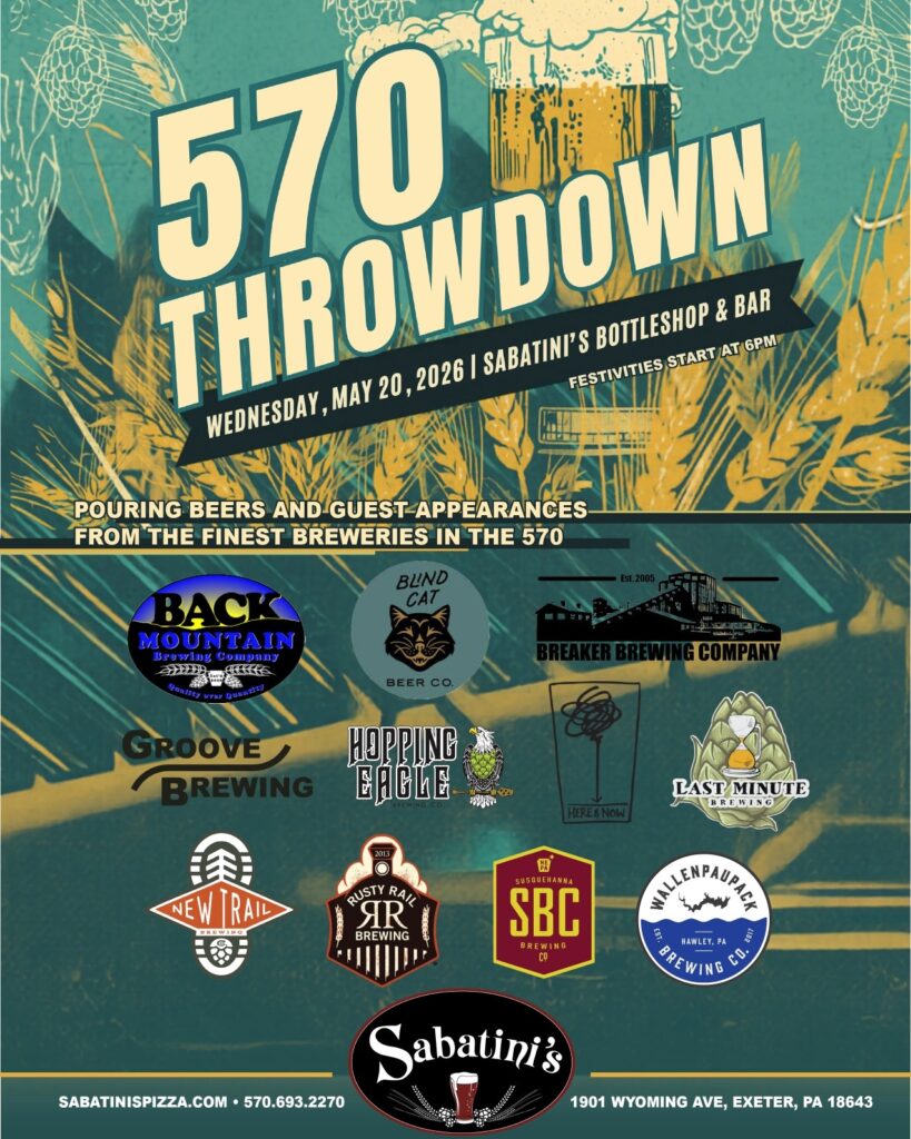 On Wednesday, May 20th, representatives from eleven local NEPA breweries will gather at Sabatini's Bottle Shop (Exeter, PA) for the "570 Throwdown".