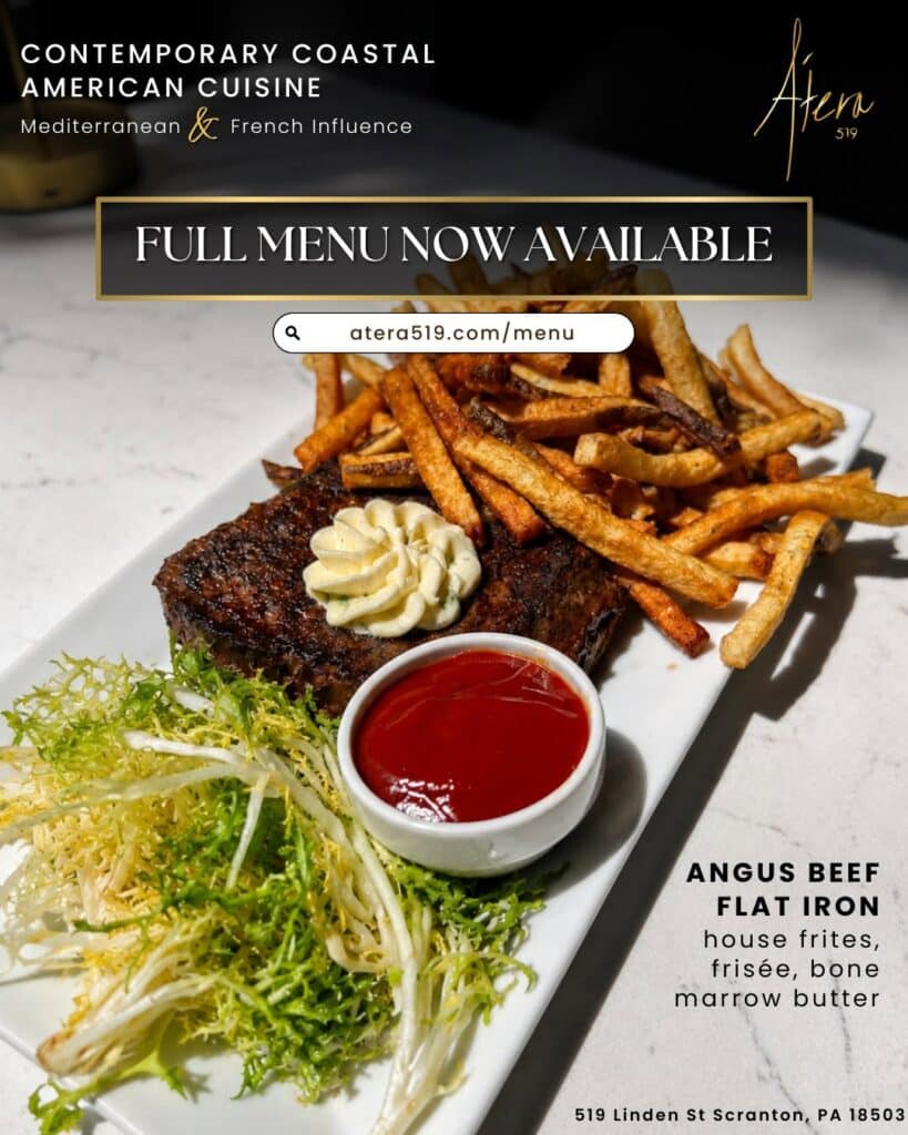 A'tera 519 (Scranton, PA) has debuted a new Summer menu which features angus beef flat iron steak.