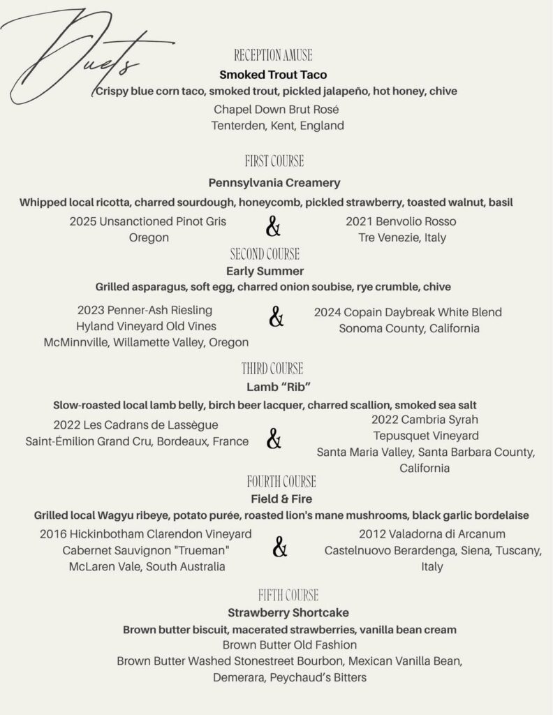 Kevin's Bar and Restaurant (Kingston, PA) has unveiled the menu for its upcoming Duets wine dinner.
